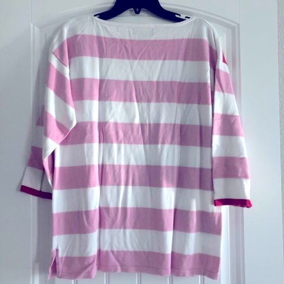 🚫Jones New York Sweater Crew Neck Striped White Pink Black, Size L - Picture 4 of 8